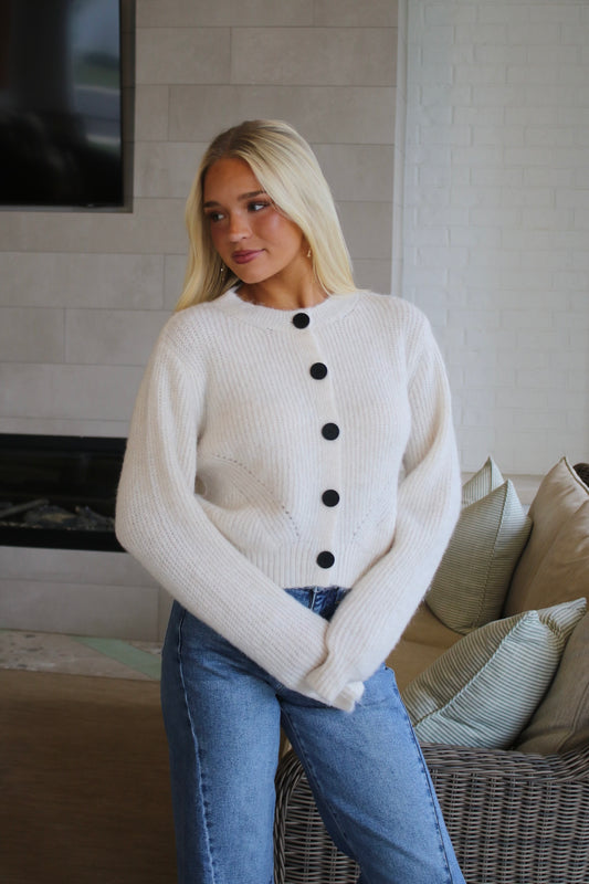 Cream Ribbed Cardigan
