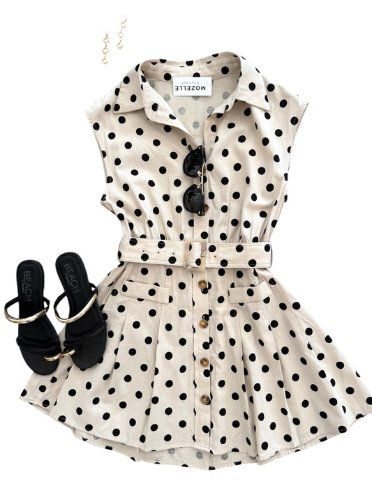 Black Polka Dot Belted Mini