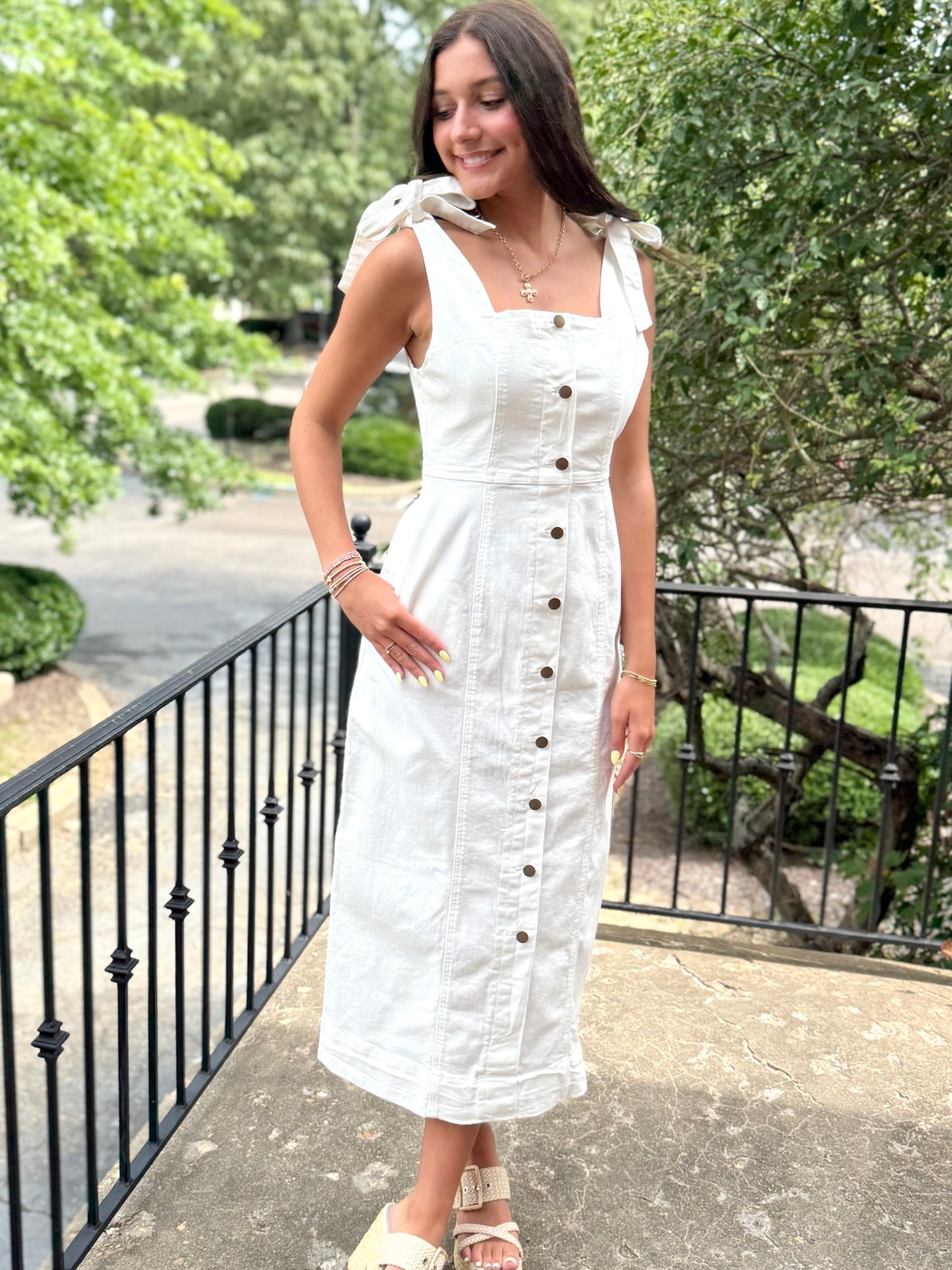 White Buttondown Stretch Dress