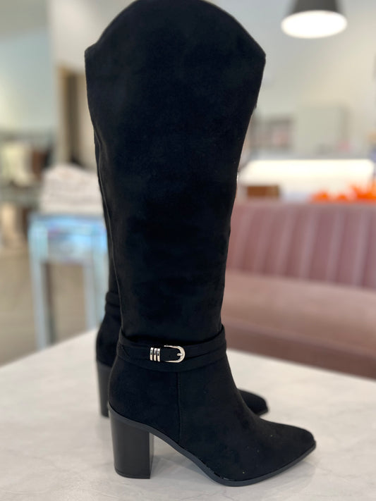 Suede Buckle High Knee Boot