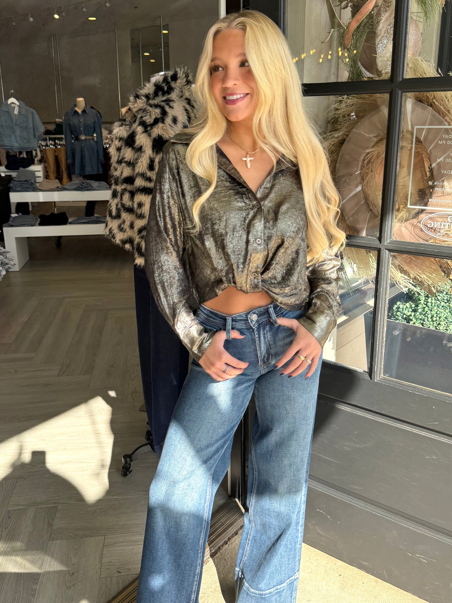 Twisted Shimmer Satin Shirt