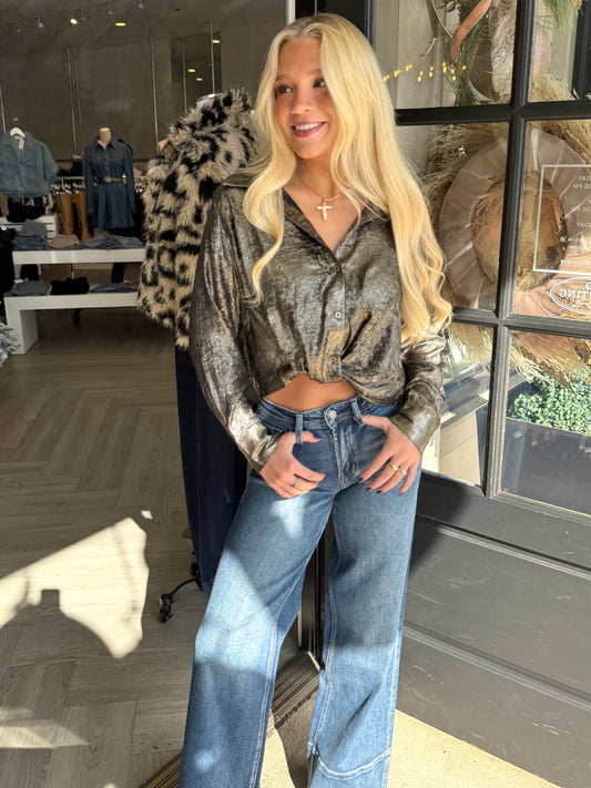 Twisted Shimmer Satin Shirt