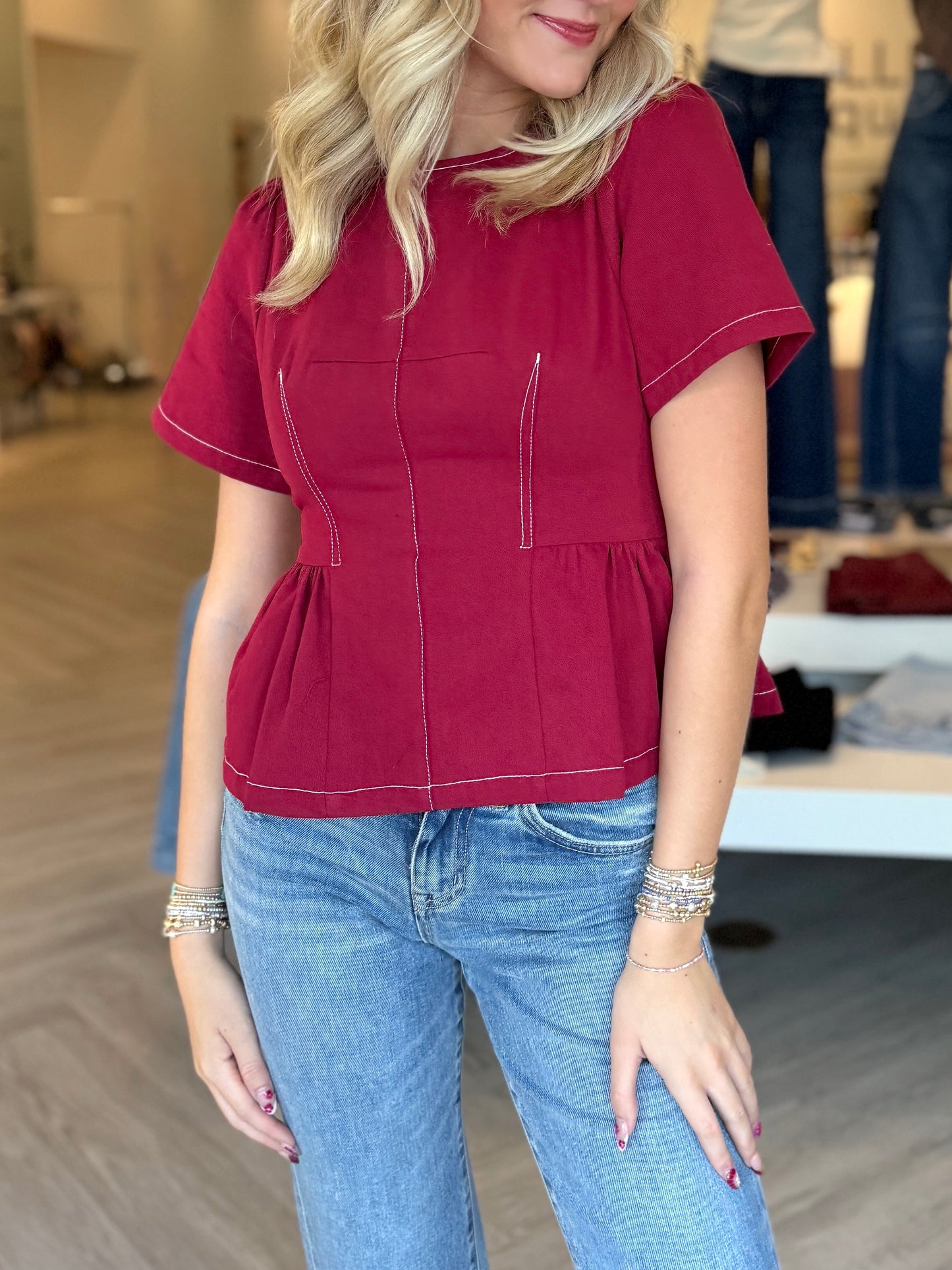 Maroon Peplum Stitch Top