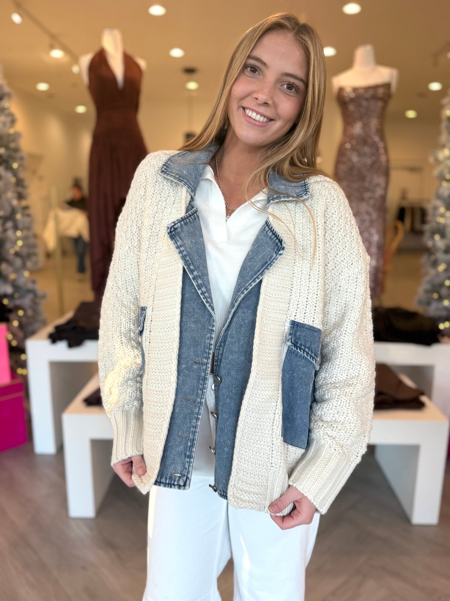 White Mixed Denim Jacket