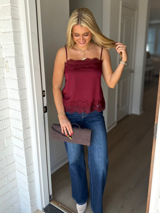 Burgundy Satin Lace Top