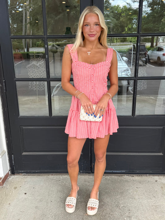 Orange Gingham Button-Up Mini