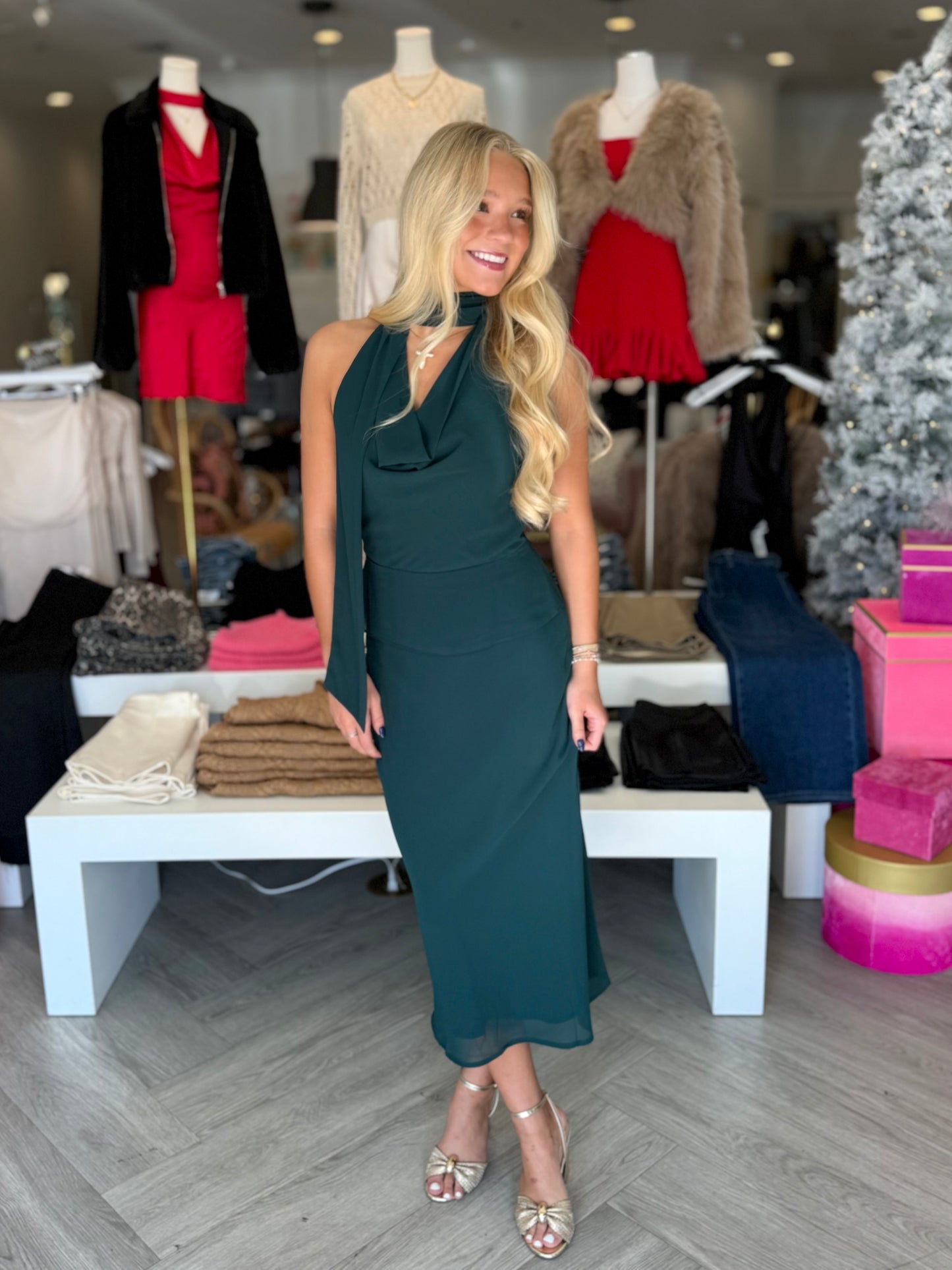 Green Cowl Neck Scarf Midi