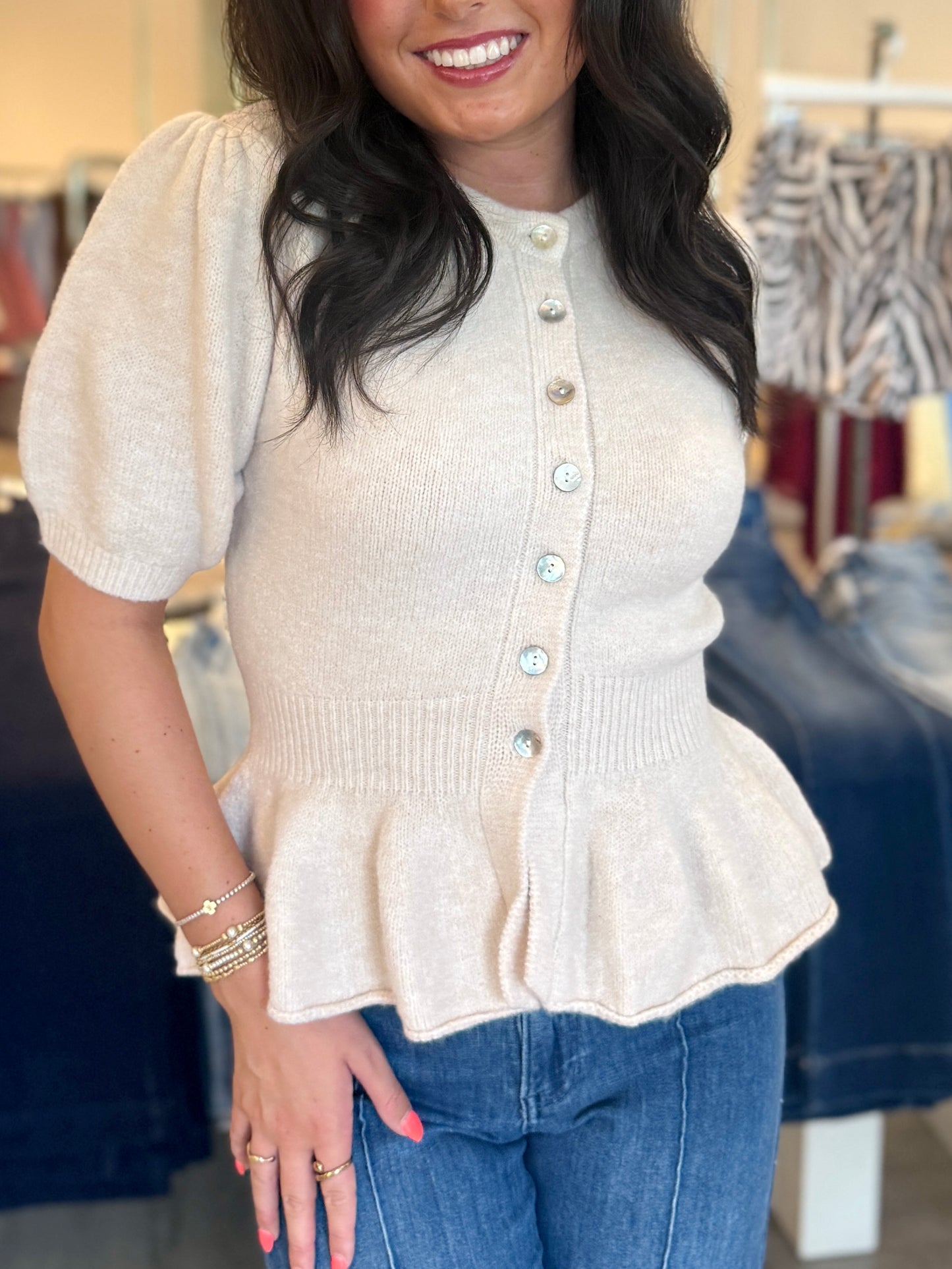 Oatmeal Peplum Cardigan