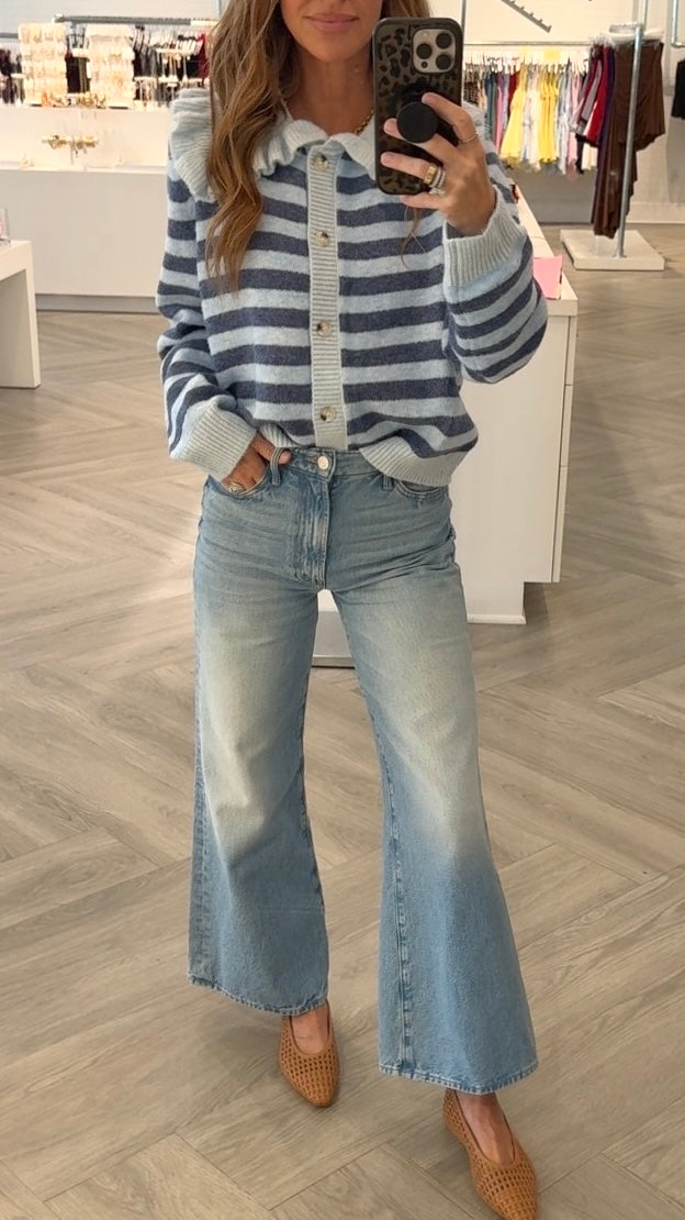Navy Striped Cardigan Sweater