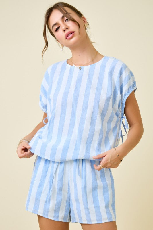 Blue Two Tone Stripe Top