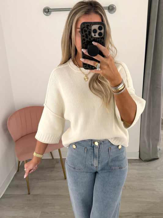 Quater Sleeve Ribbed Sweater