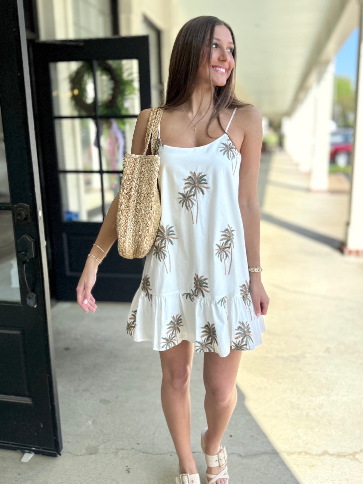 White Palm Tree Sleeveless Mini
