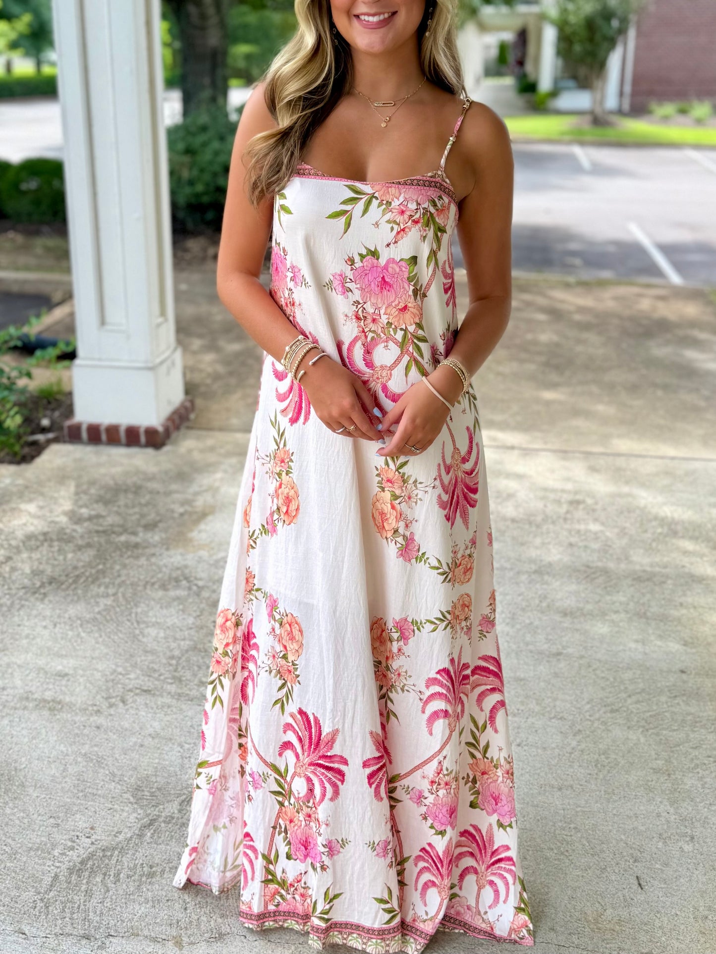 Cream Bead Strap Maxi Dress