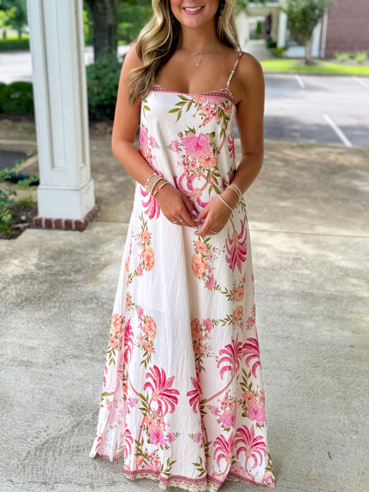 Cream Bead Strap Maxi Dress