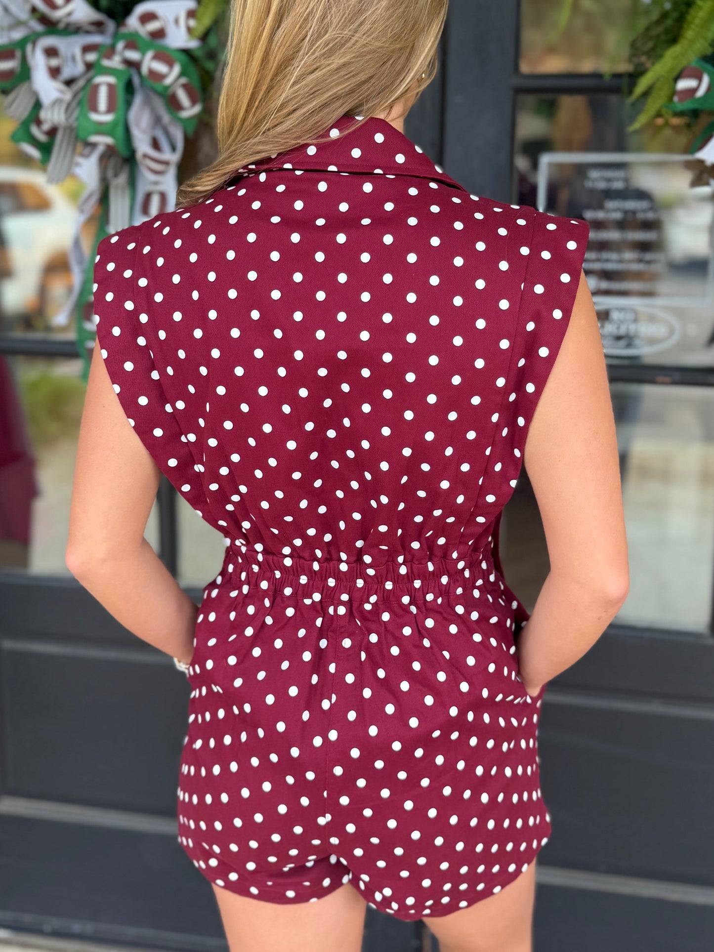Maroon Polka Dot Tailored Romper
