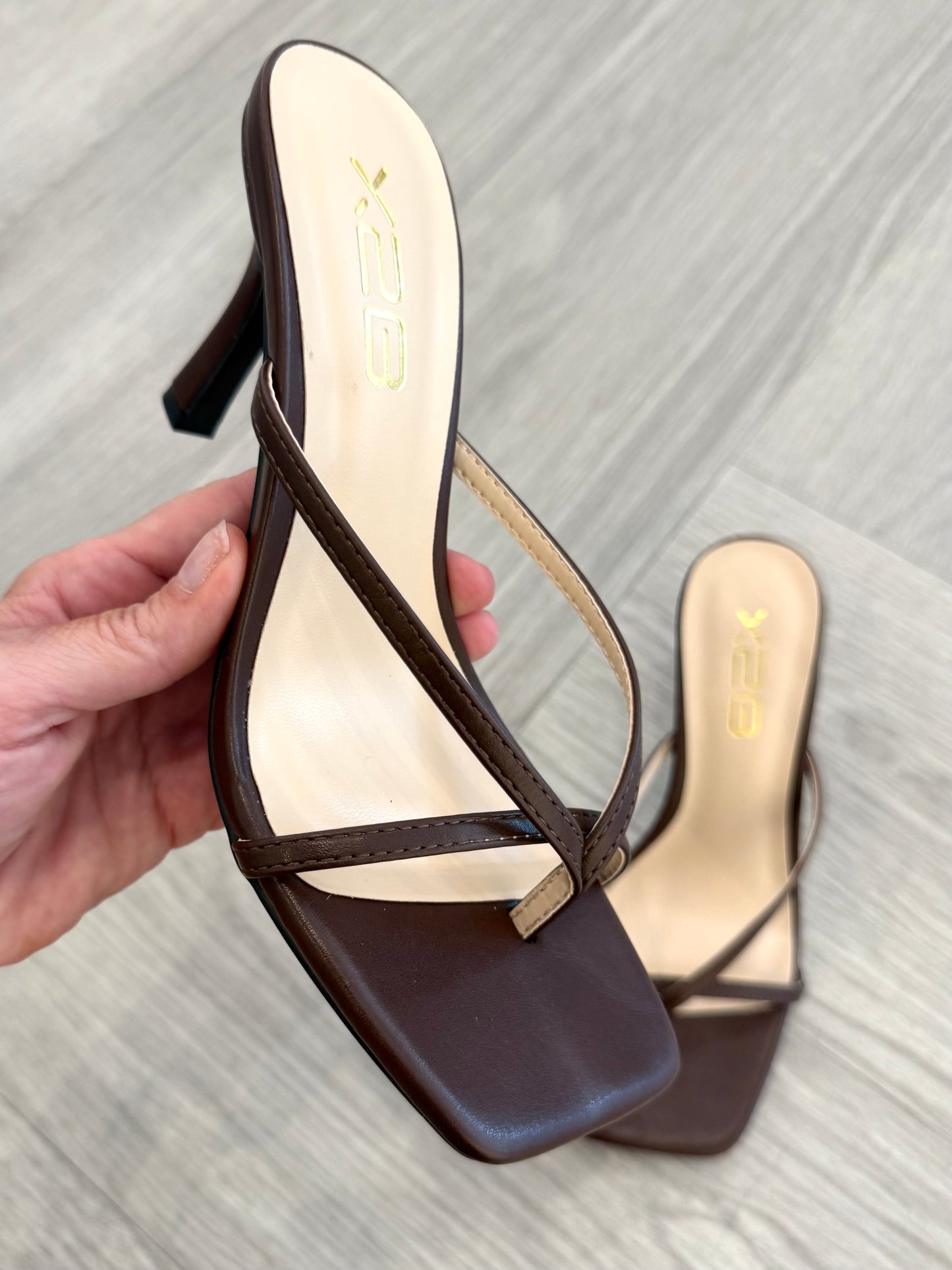 Brown Square Toe Kitten Heel