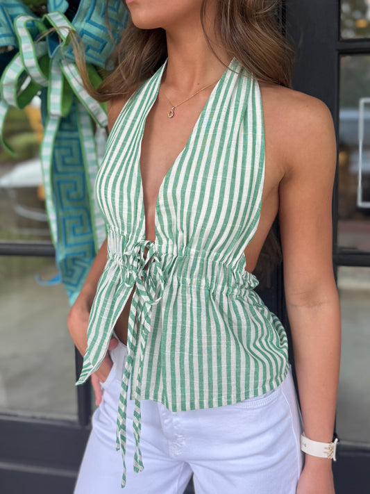 Green Deep V Halter Top