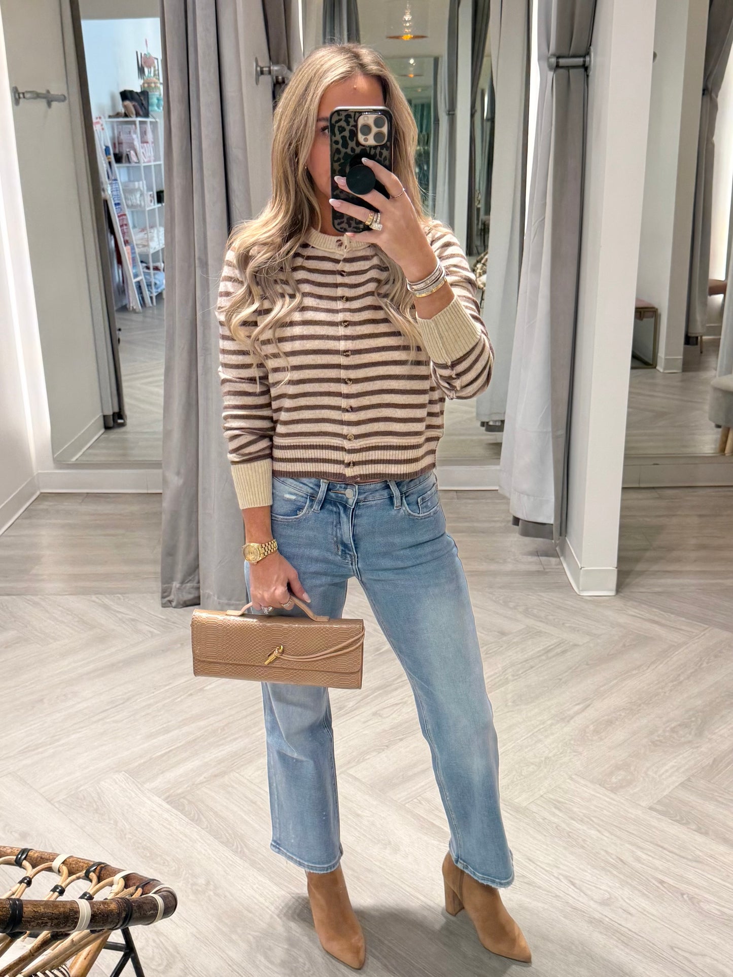 Brown Striped Pattern Cardigan