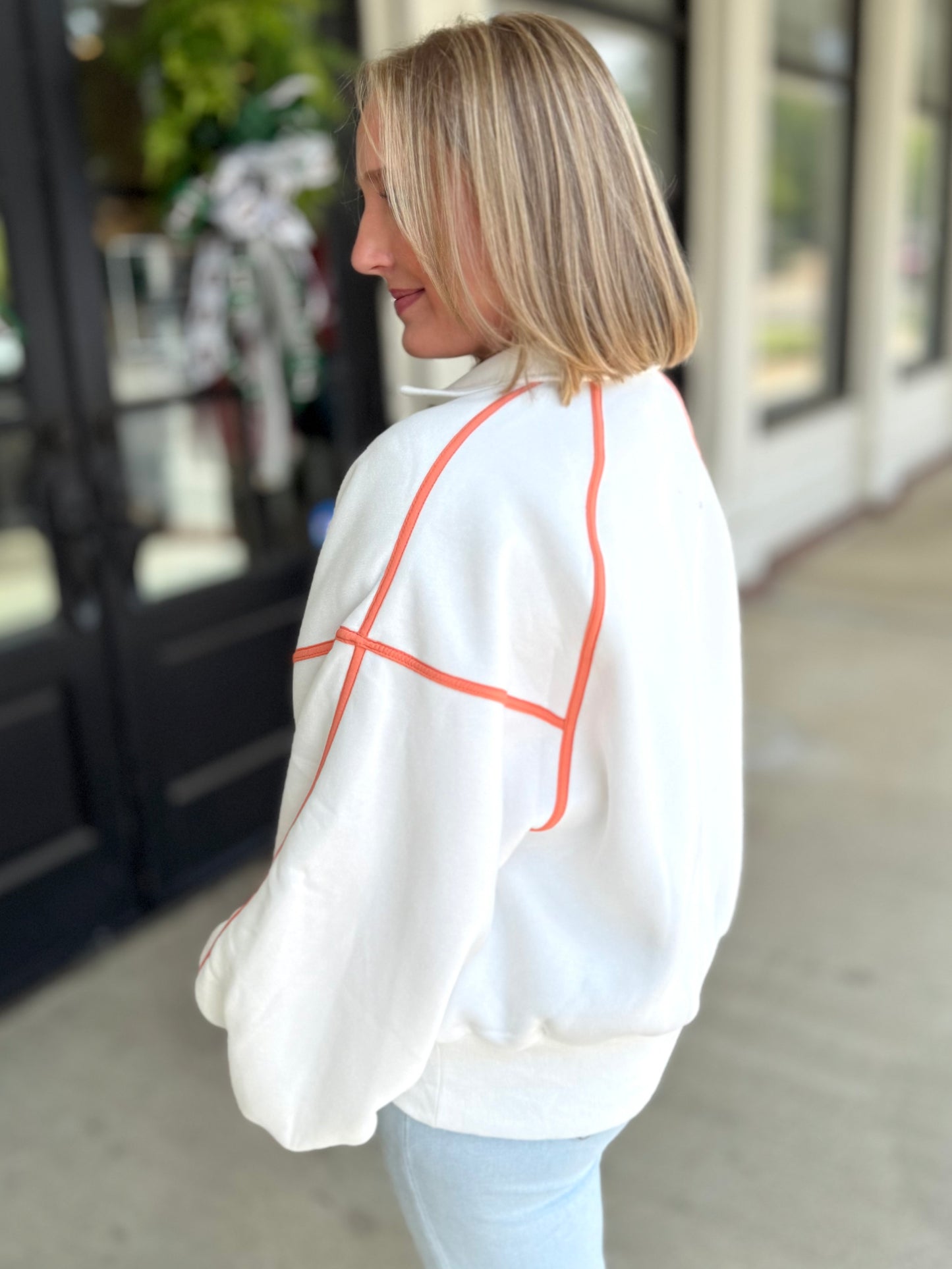 White/Orange Piping Snap Pullover