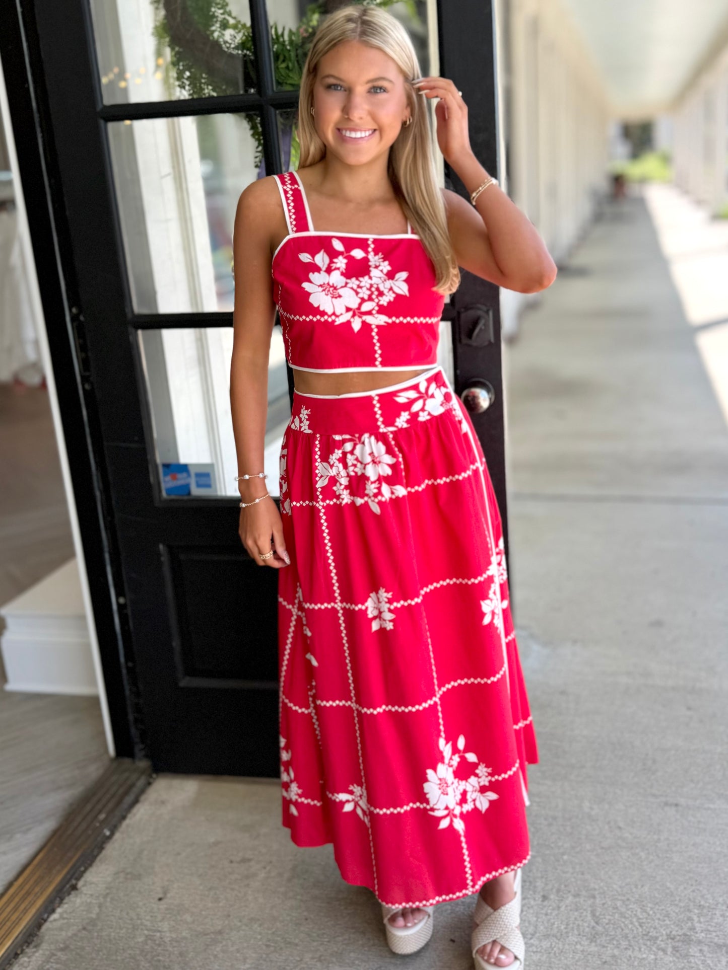 Red Japanesse Blossom Tube Top