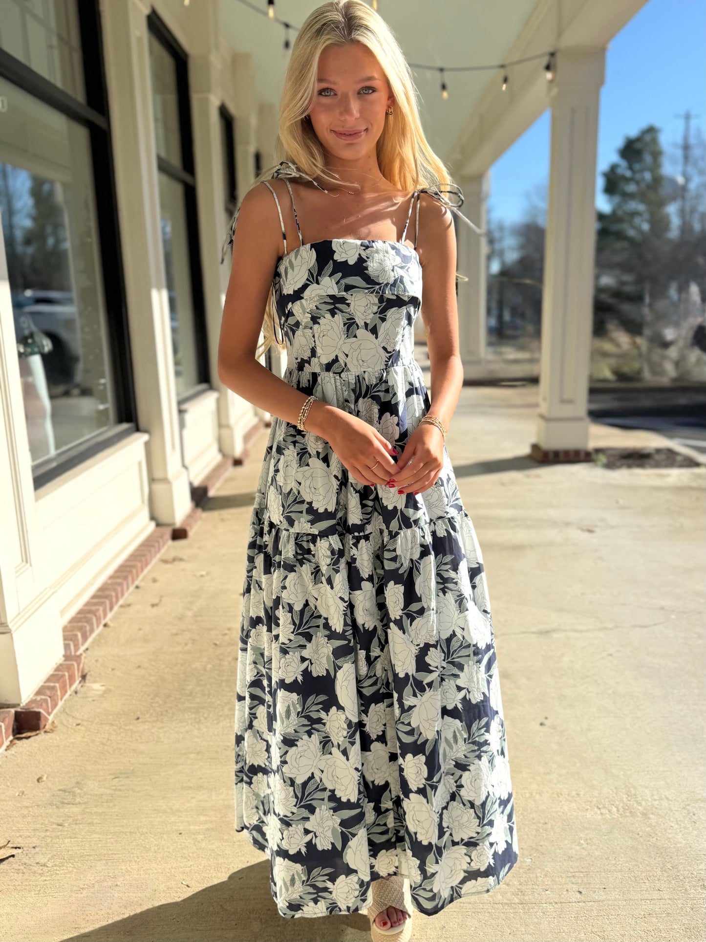 Navy Floral Double Tie Maxi