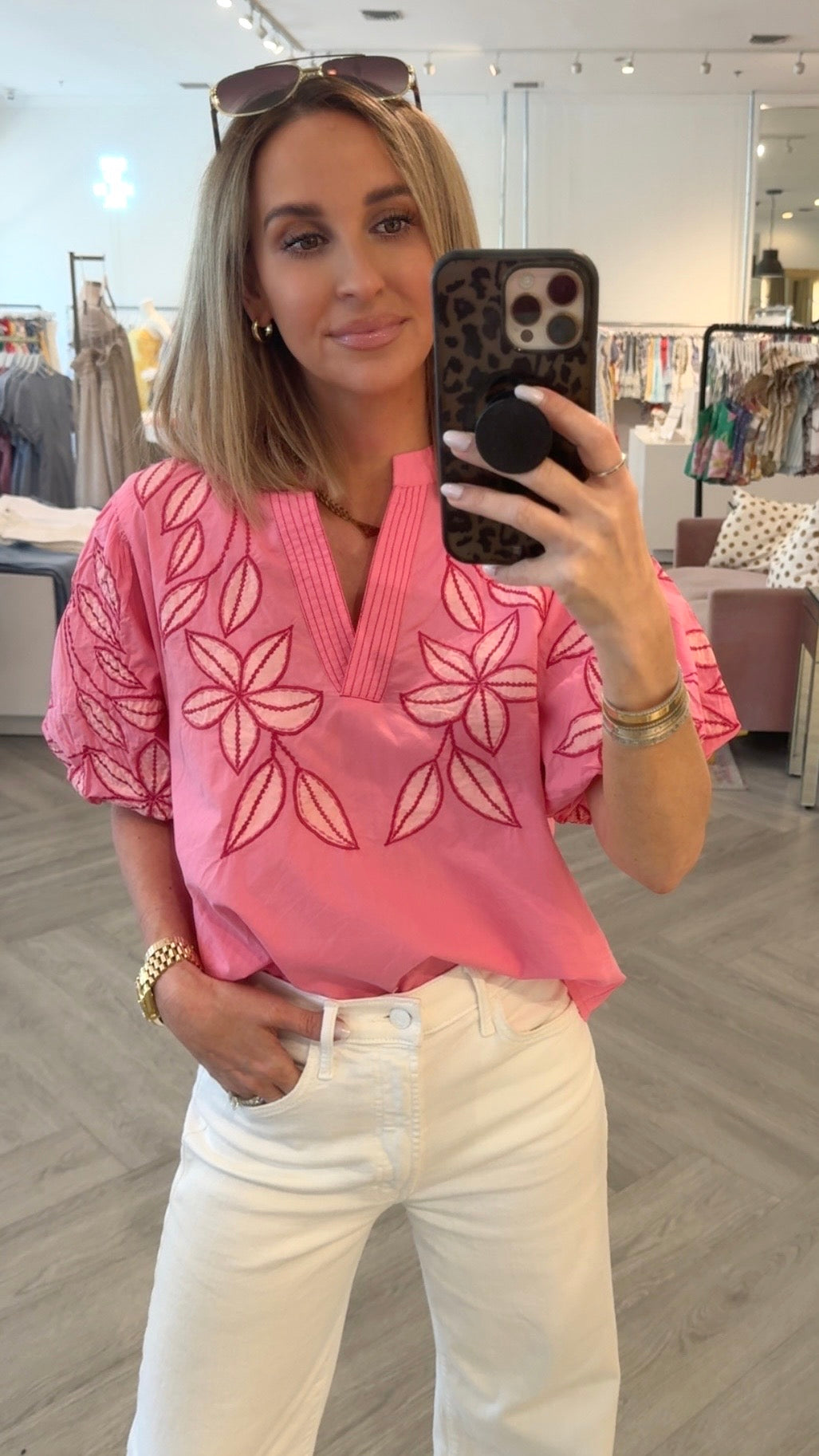 Embr. Puff Sleeve Top