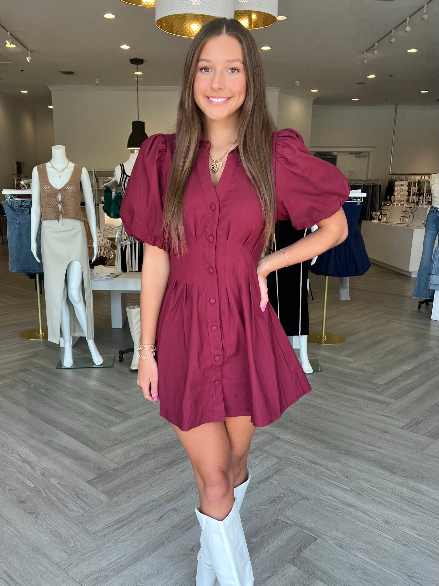 Balloon Sleeve Shirt Dress