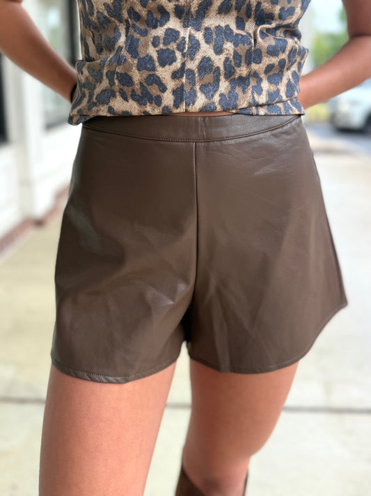 Coffee Bean Leather Mini Short