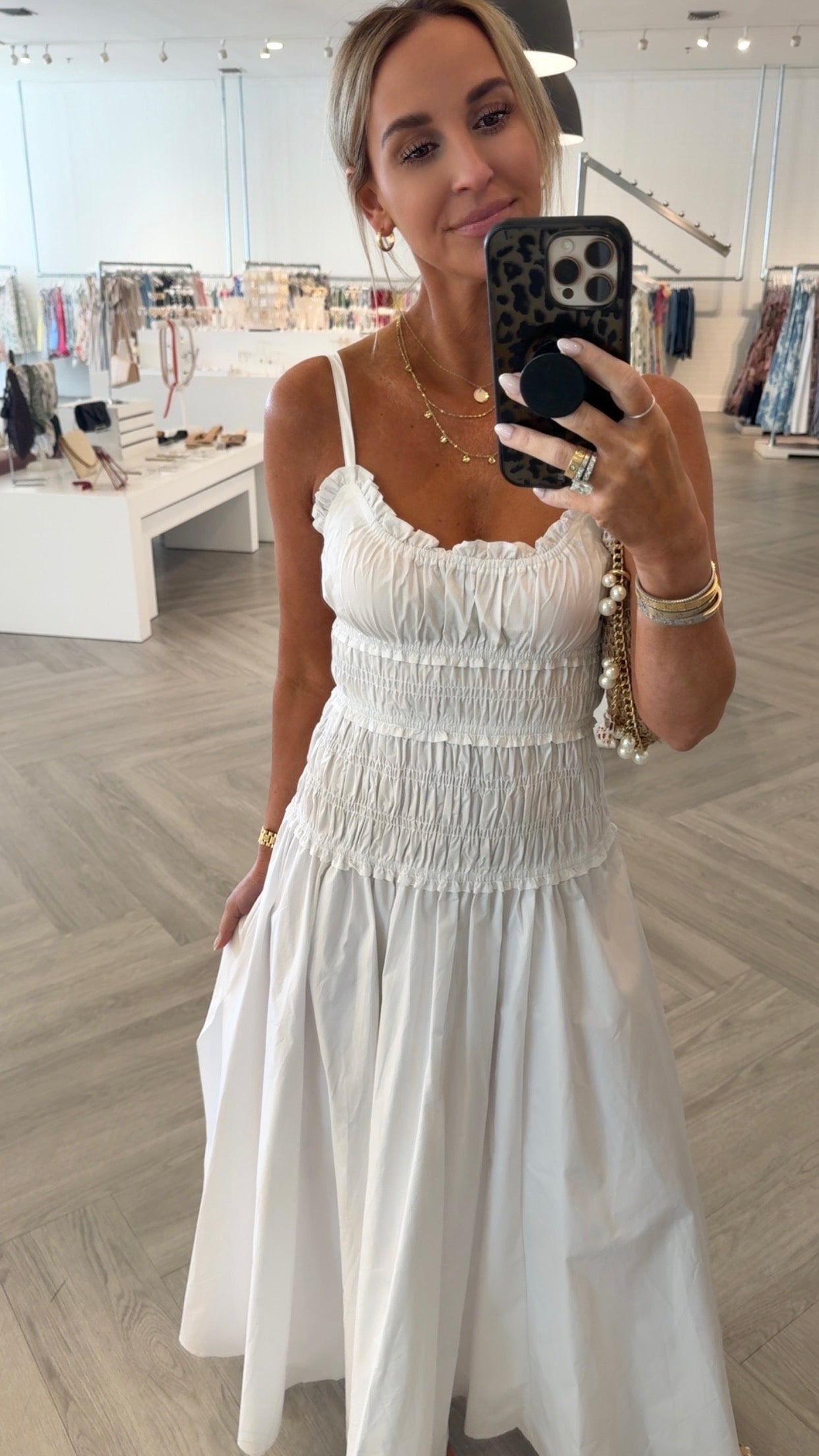 White Smocked Slit Maxi