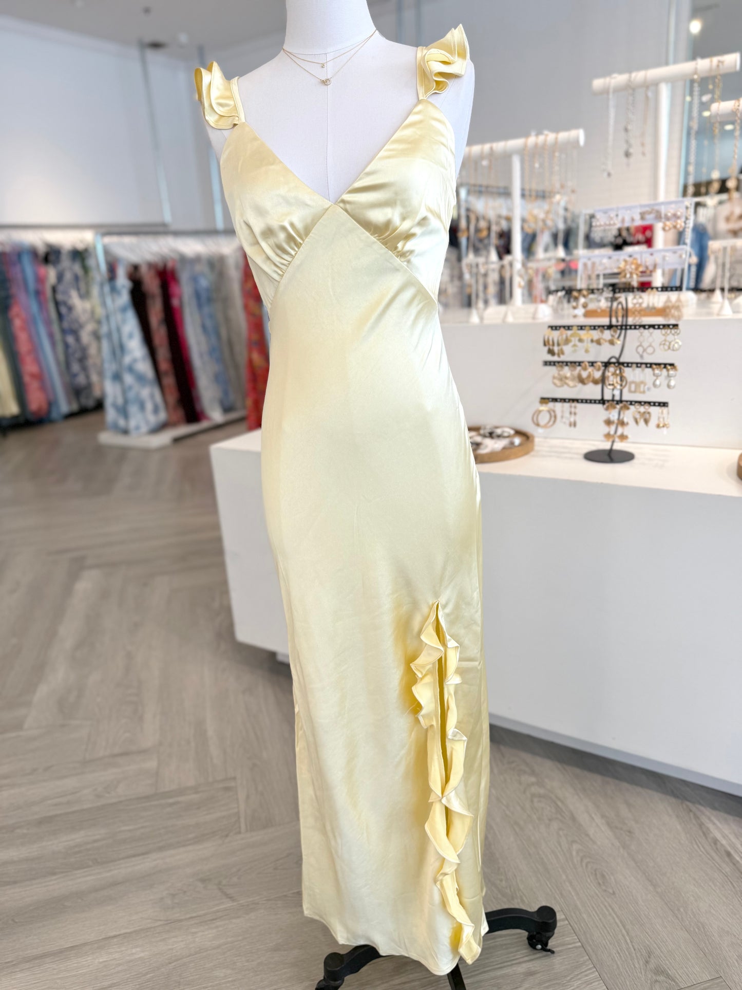 Lemon Silk Ruffle Maxi
