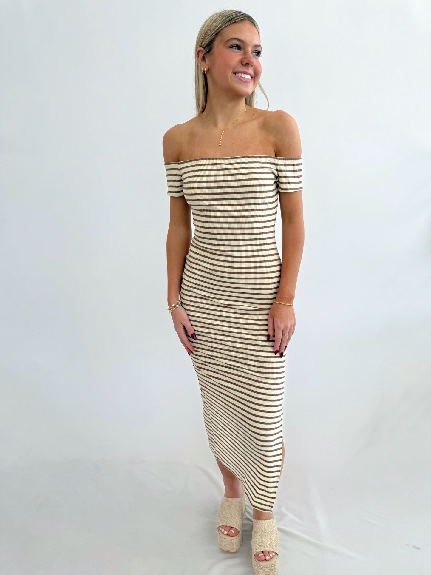 Taupe Rib Stripe Knit Dress