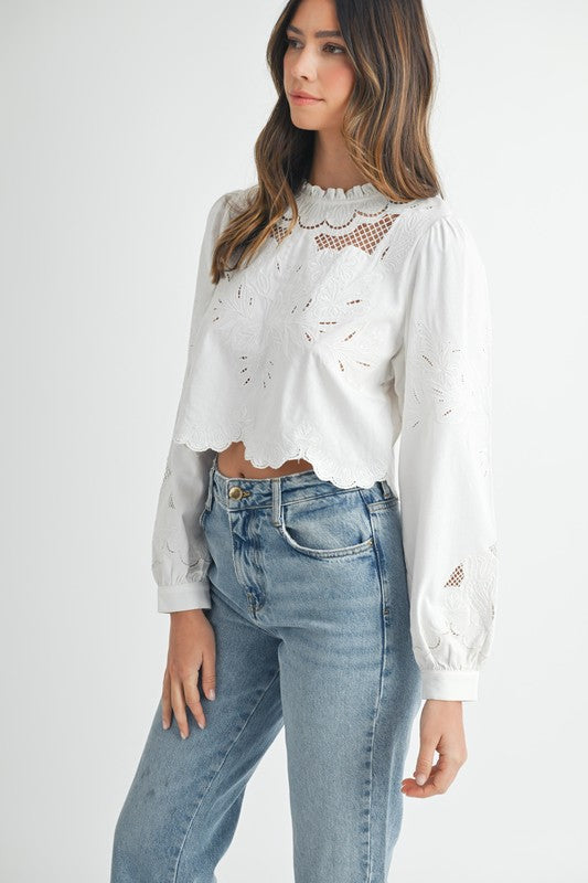 White Embroidered L/S Blouse