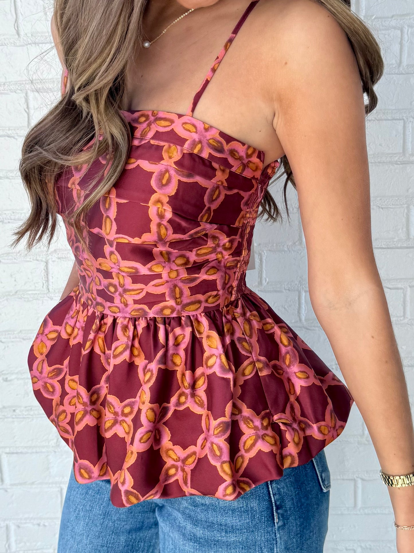 Burgundy Bubble Printed Top