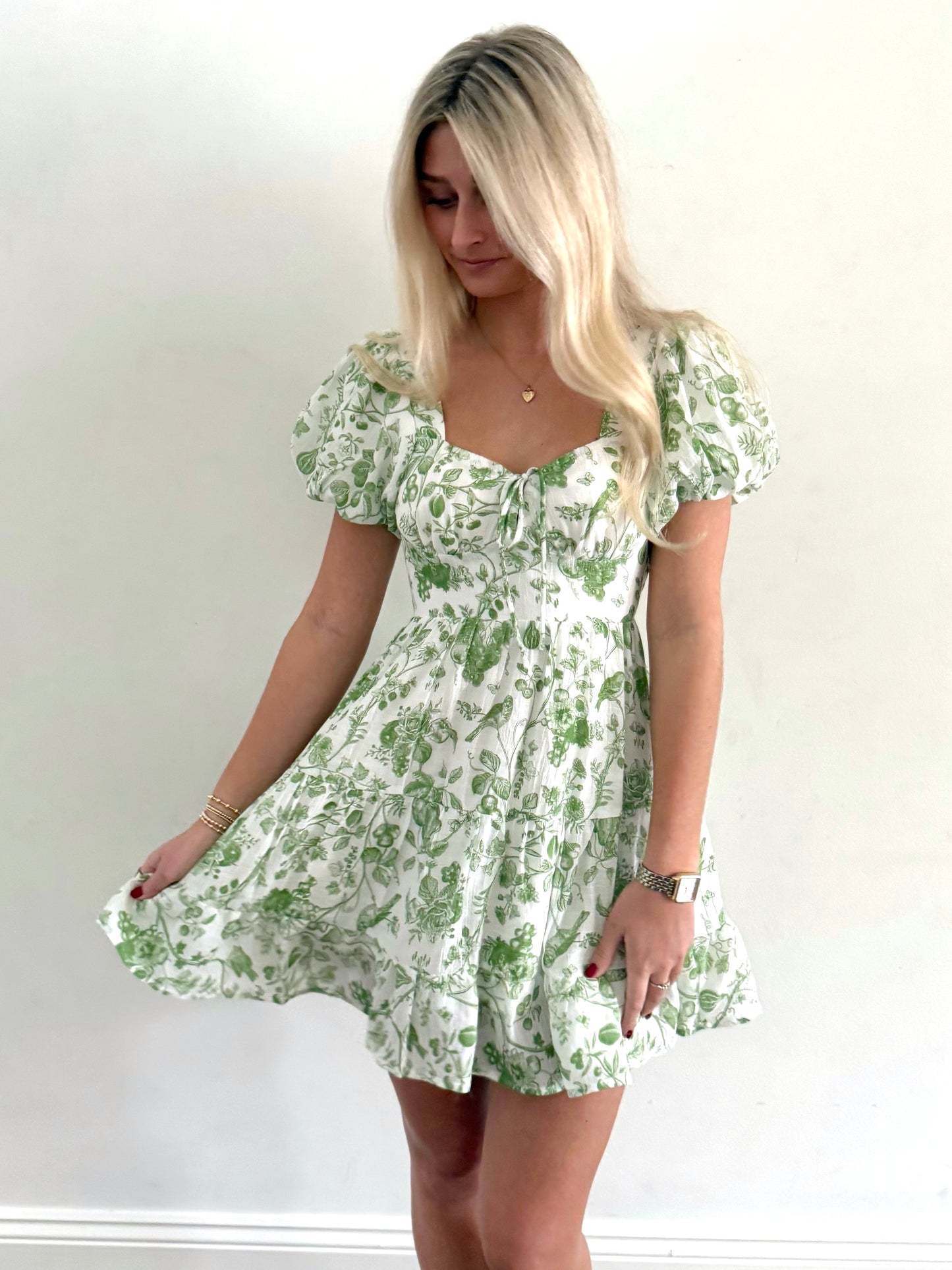 Sage Flower Crinkle Gauze Dress