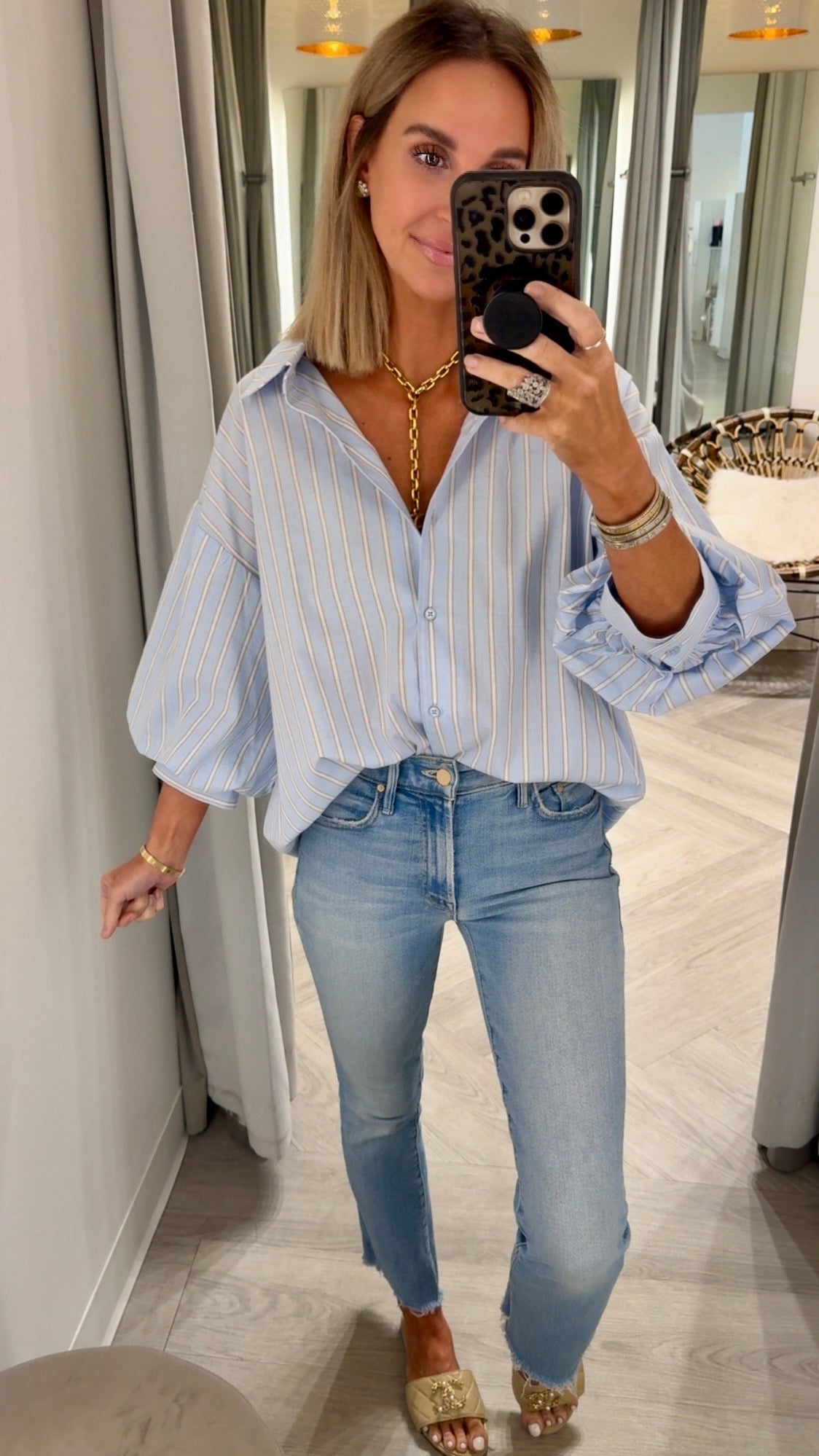 Powder Blue Striped Bubble Top