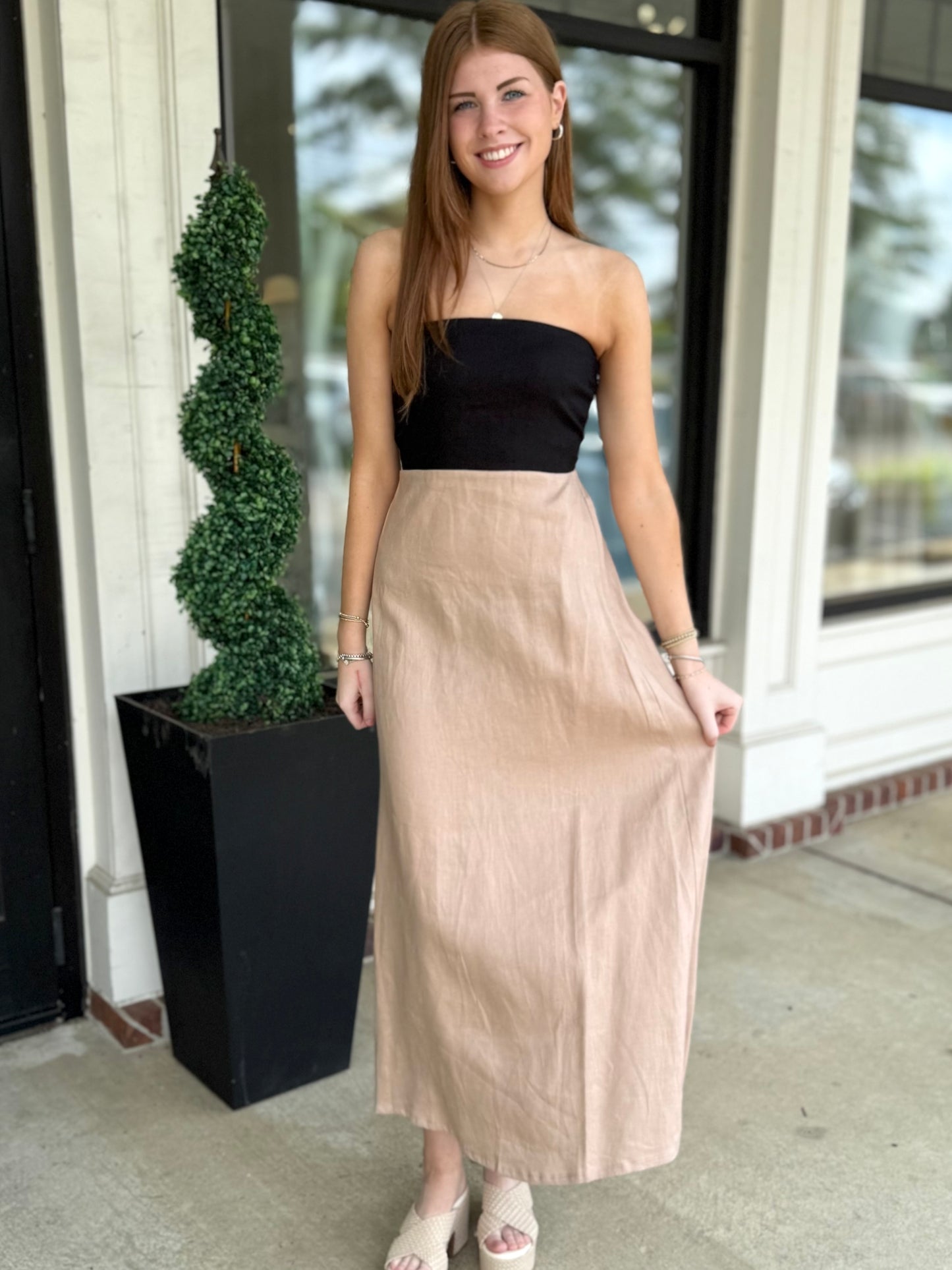 Matte Coffee Strapless Midi