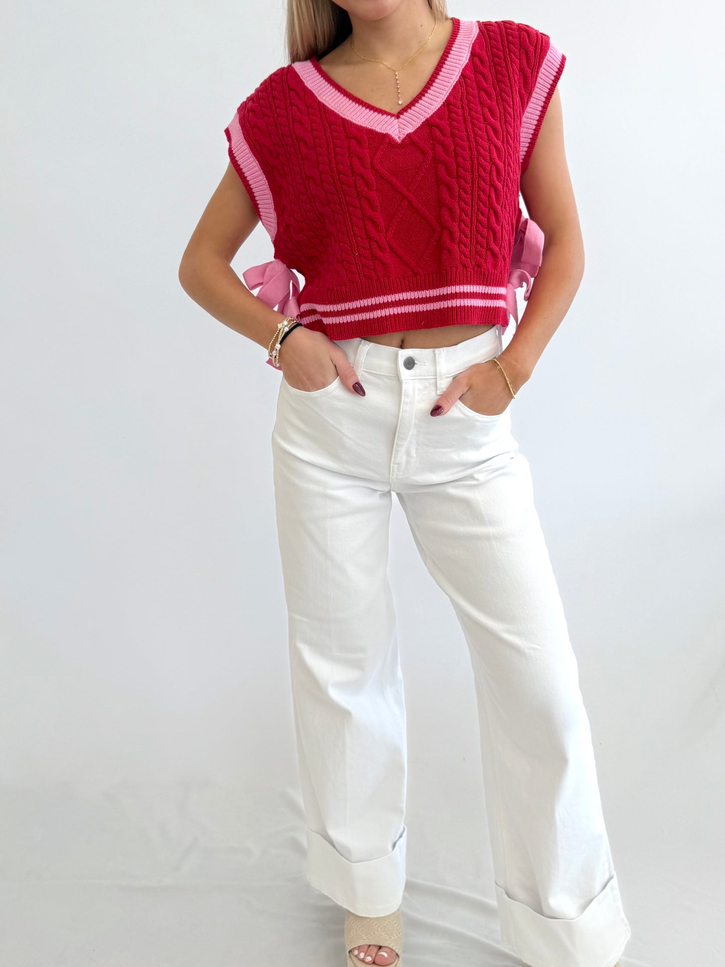 Red/Pink V Neck Vest