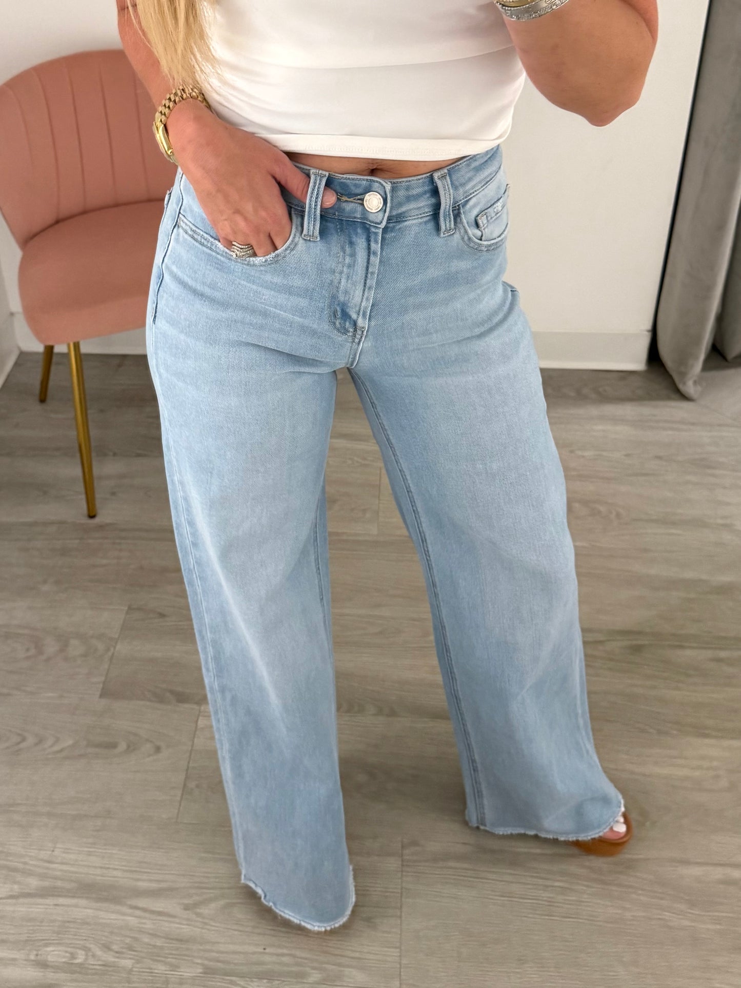 High Rise Raw Hem Jean