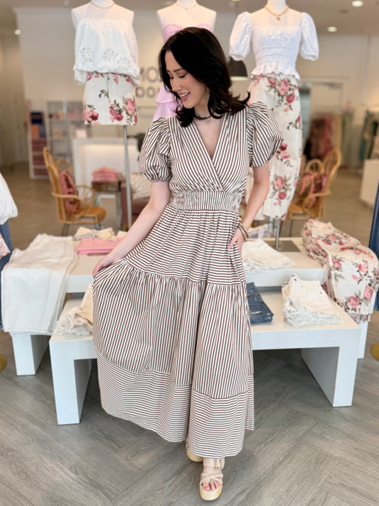 Brown Tiered Stripe Maxi