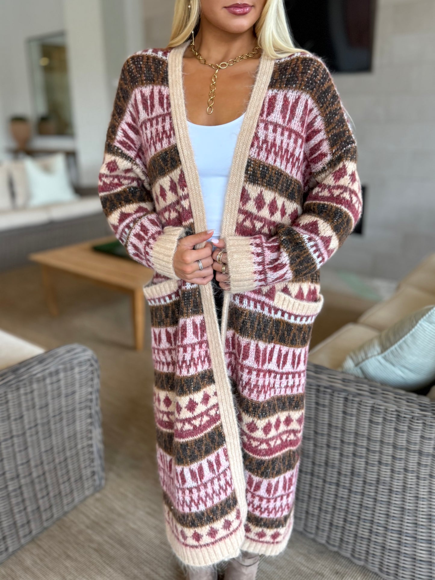 Autumn Fair Isle Long Cardigan