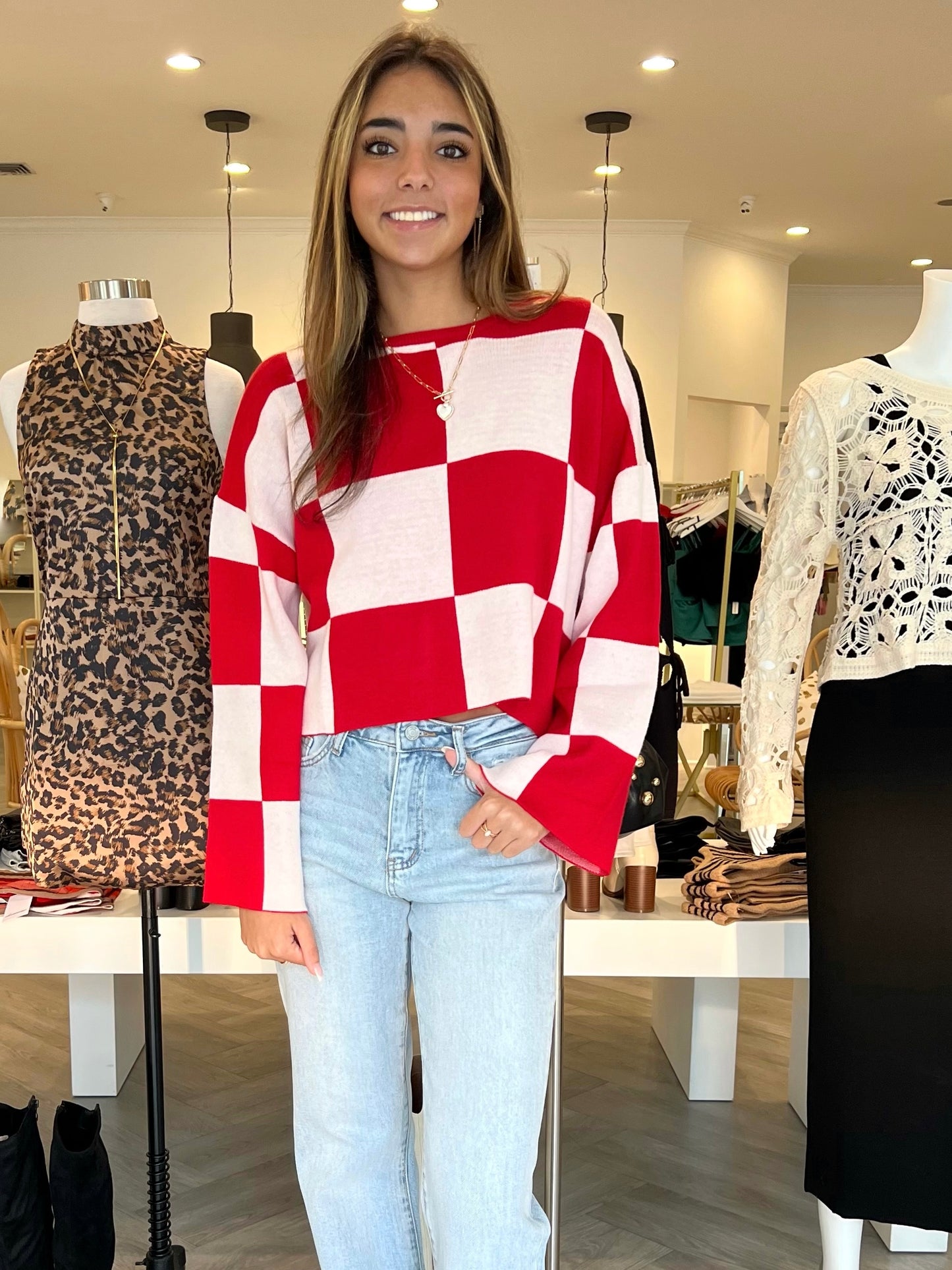 Red Checkered L/S Top