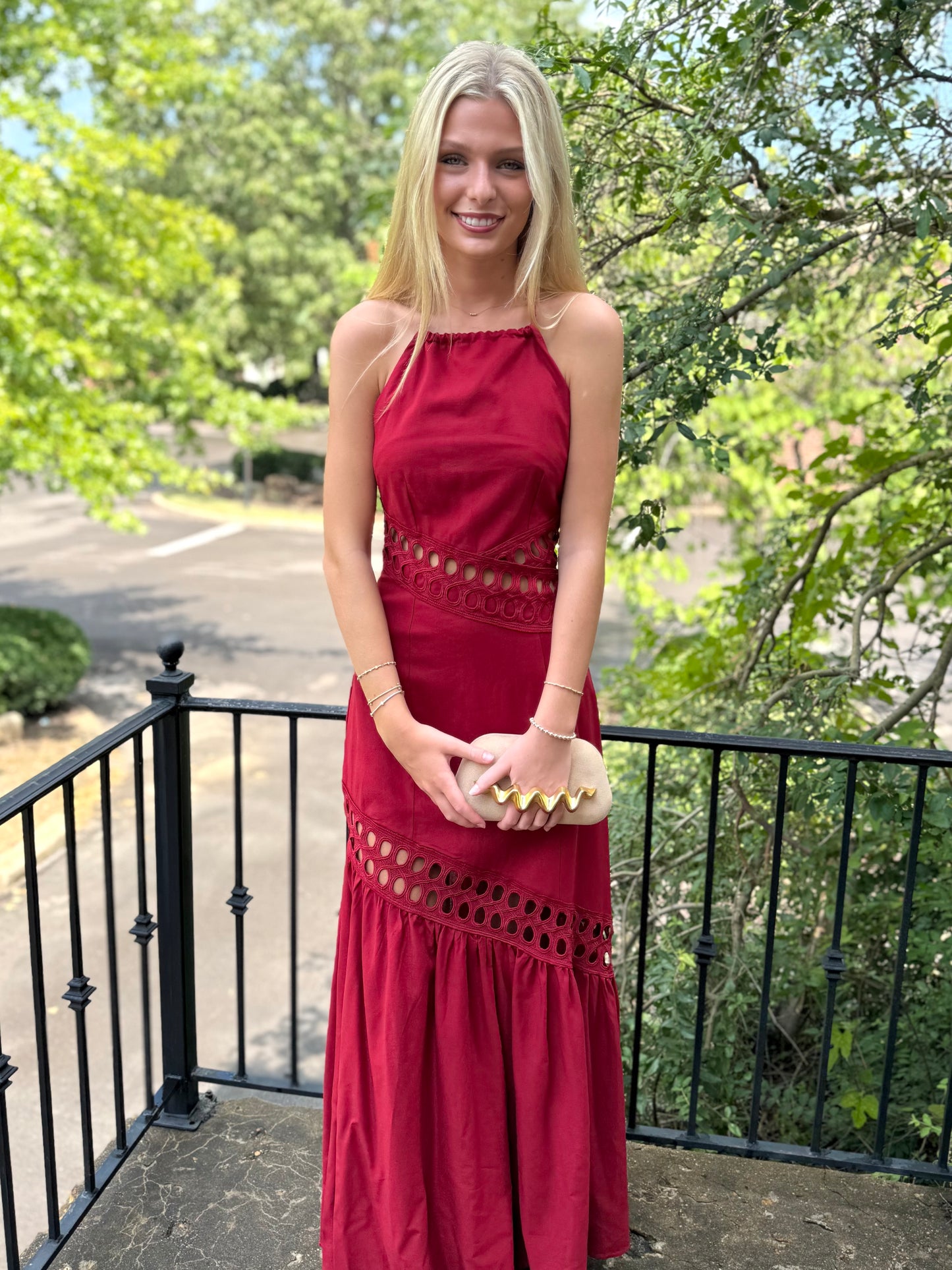 Burgundy Hollow Halter Maxi