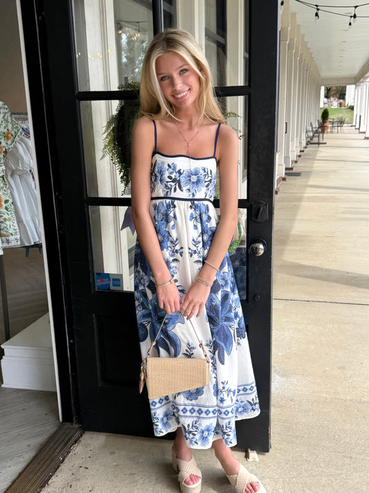 Blue Positano Floral Midi