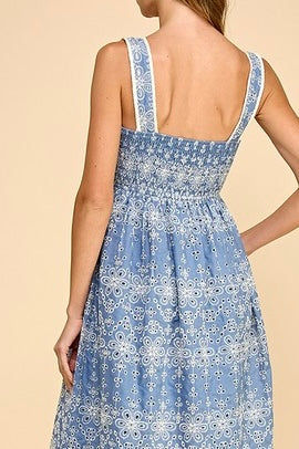 Blue Braided Eyelet Dress