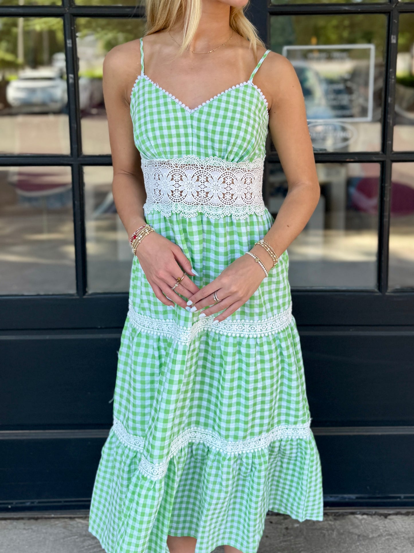 Green Gingham Lace Maxi