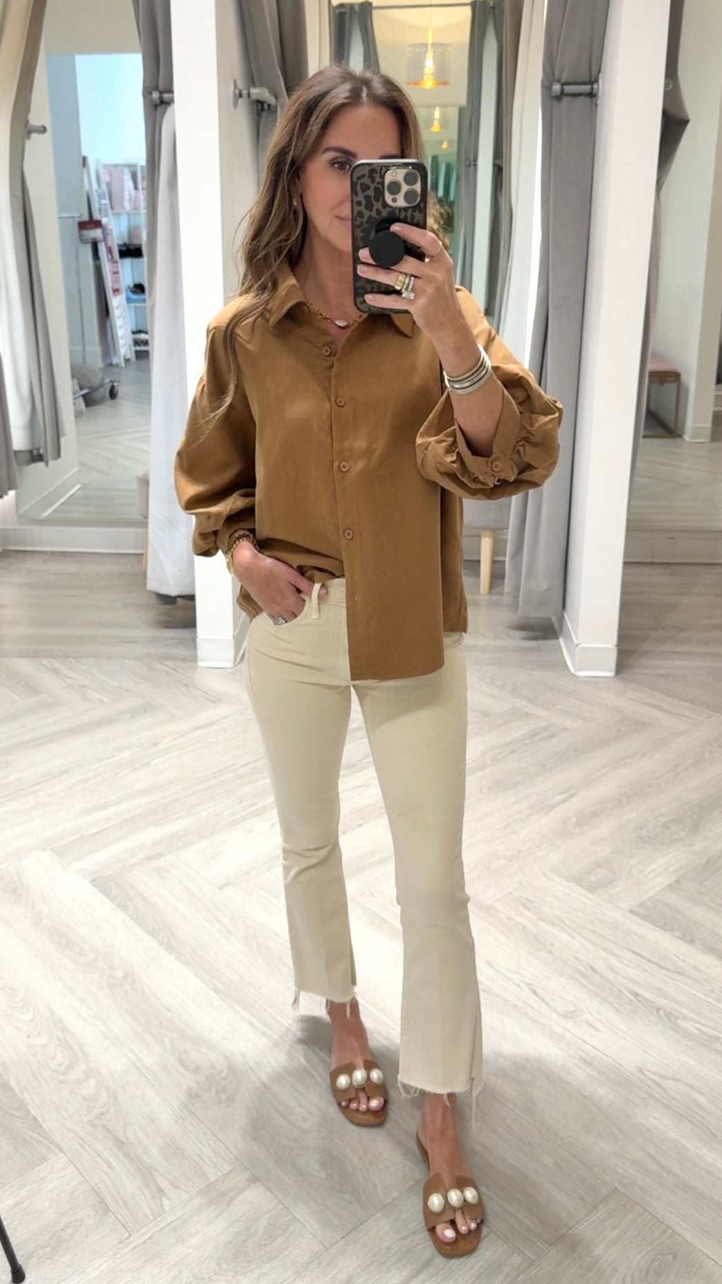 Camel Suede Bubble Sleeve Top
