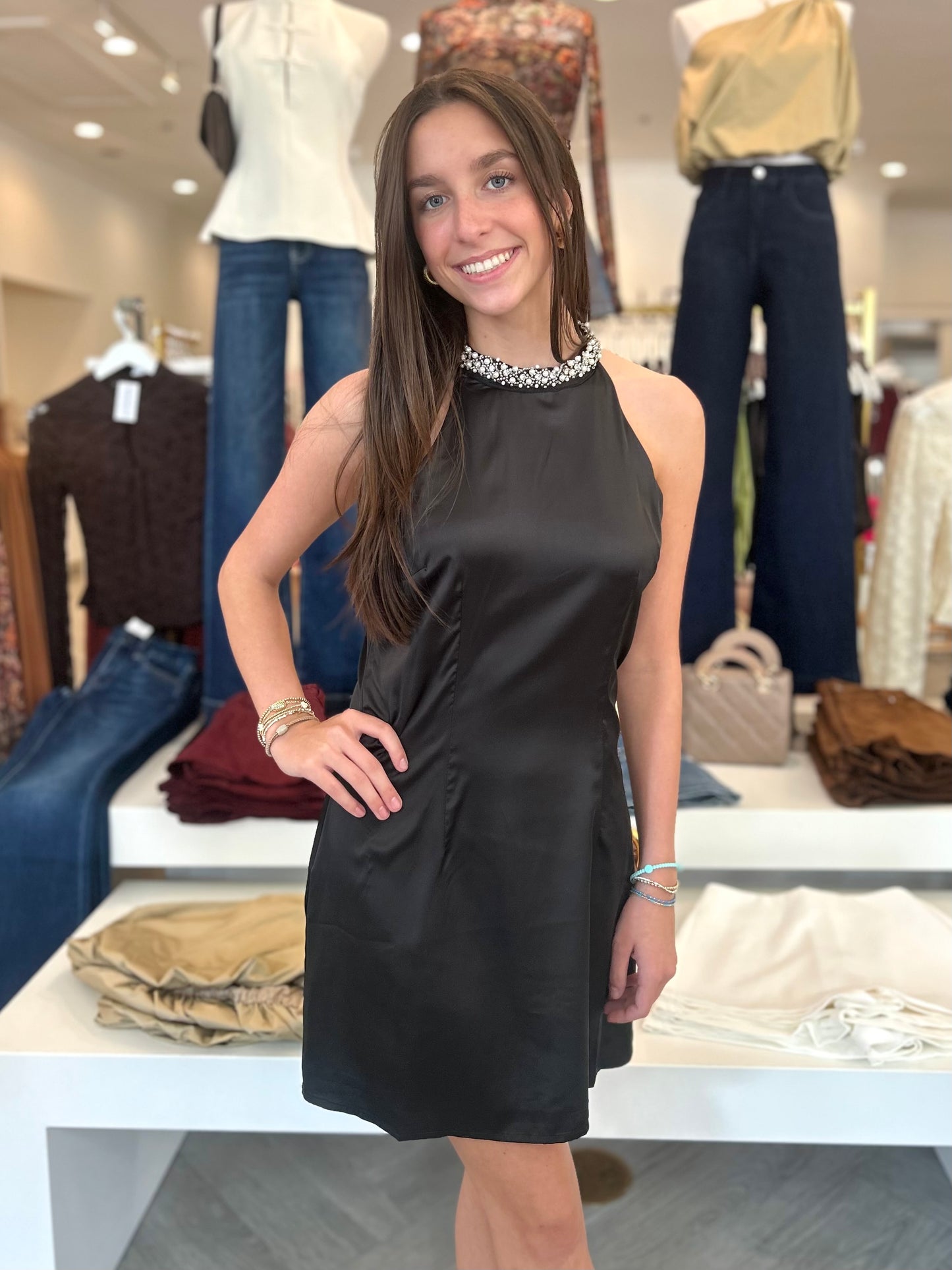 Black Sequin Halter Mini Dress