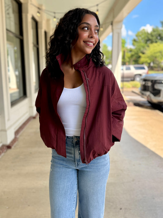 Burgundy Windbreaker Jacket