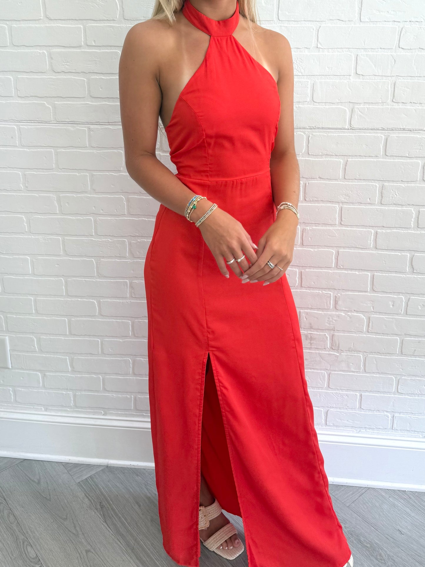 Tomato Halter Slit Maxi