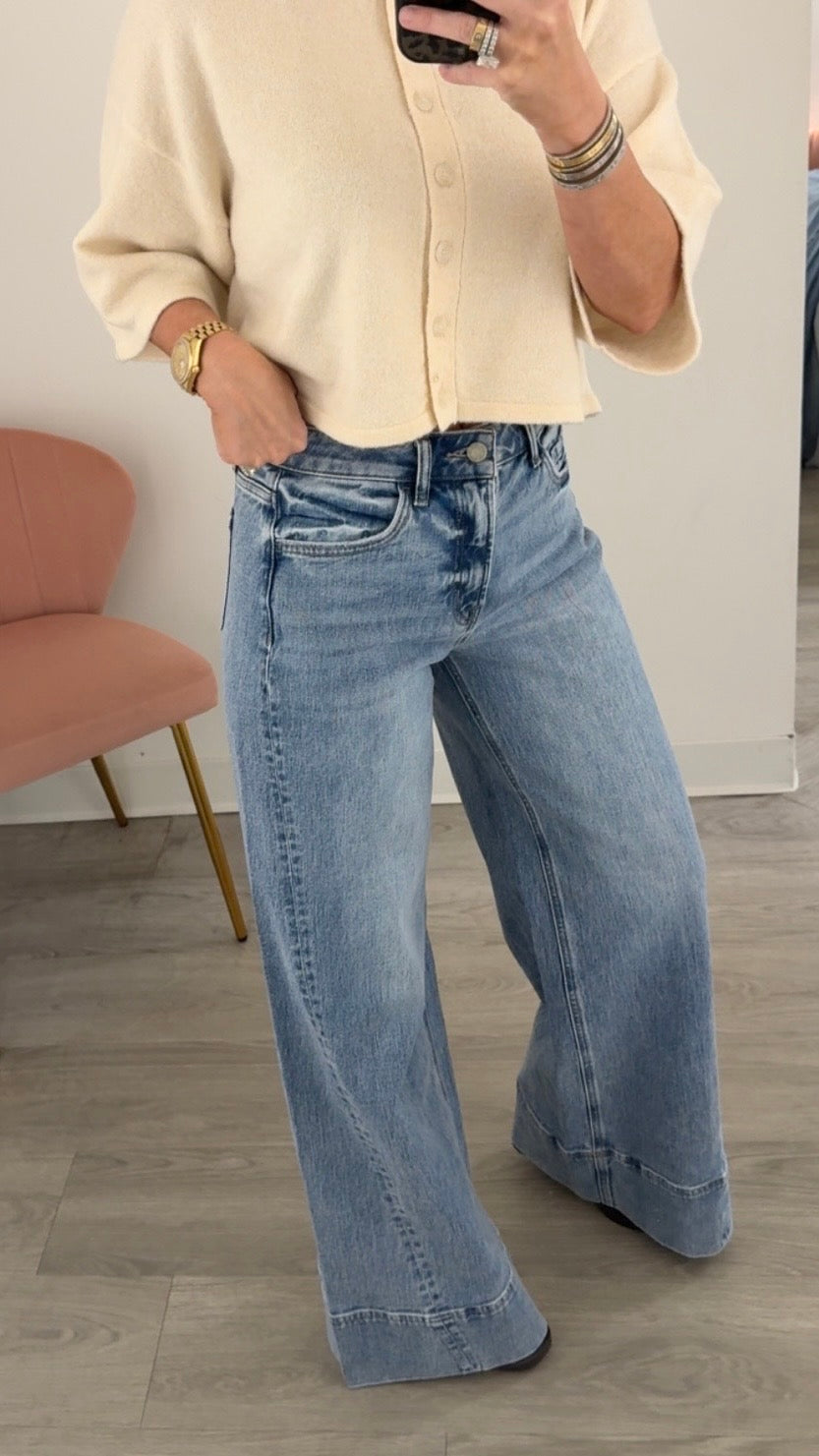 High Rise Slant Back Belt Jean